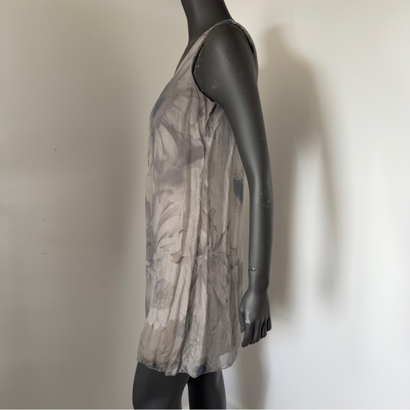 Prontomoda Giusy Gray Floral Silk Blend Sleeveless Dress Size S Made in Italy - Picture 3 of 7